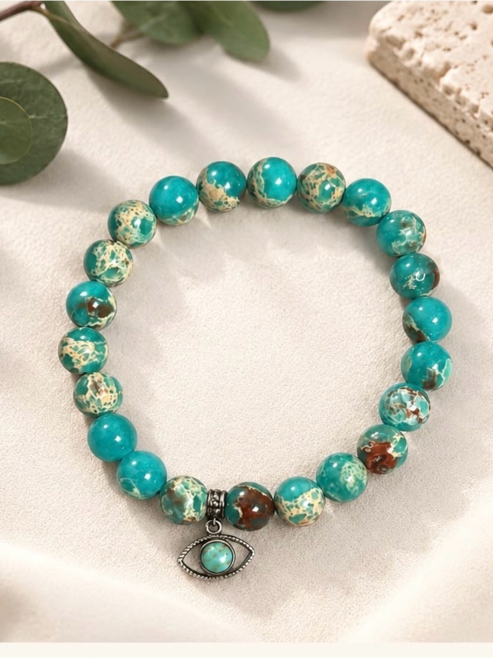 Turquoise Beaded Eye Charm Bracelet for Women